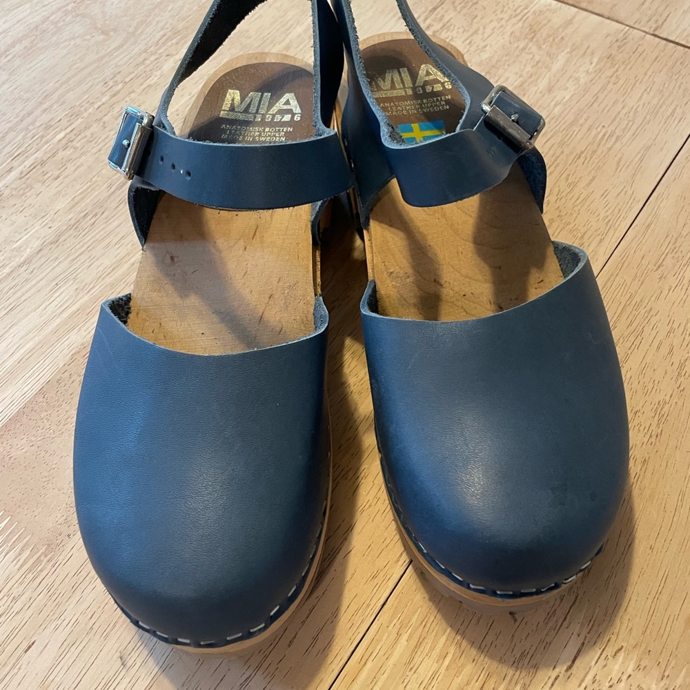 MIA Navy Blue Leather Clog Mules with Buckle - Picture 6 of 6